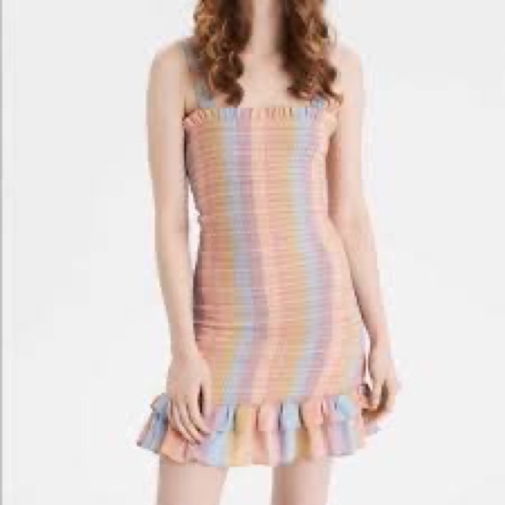 AE American Eagle Smocked Bodycon Mini‎ Dress size Large pastel colors